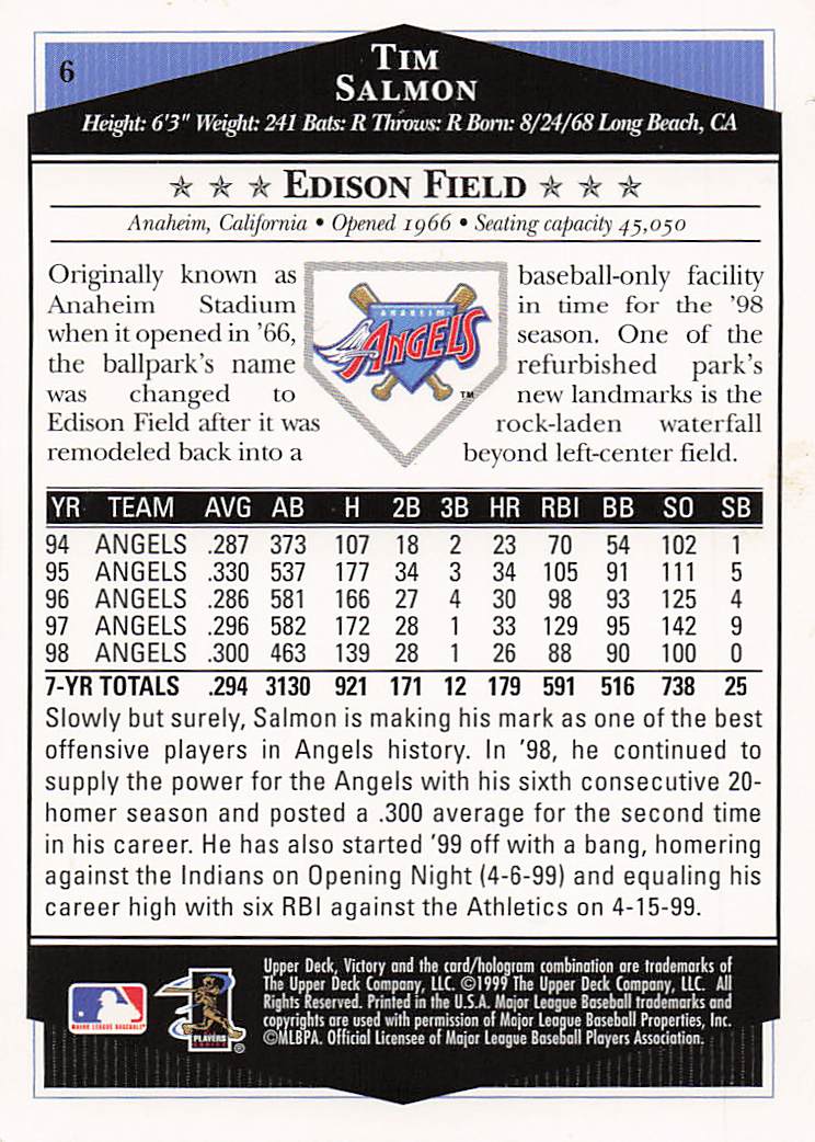 1999 Upper Deck Victory Baseball Tim Salmon #6