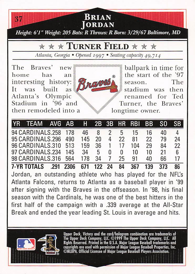 1999 Upper Deck Victory Baseball Brian Jordan #37