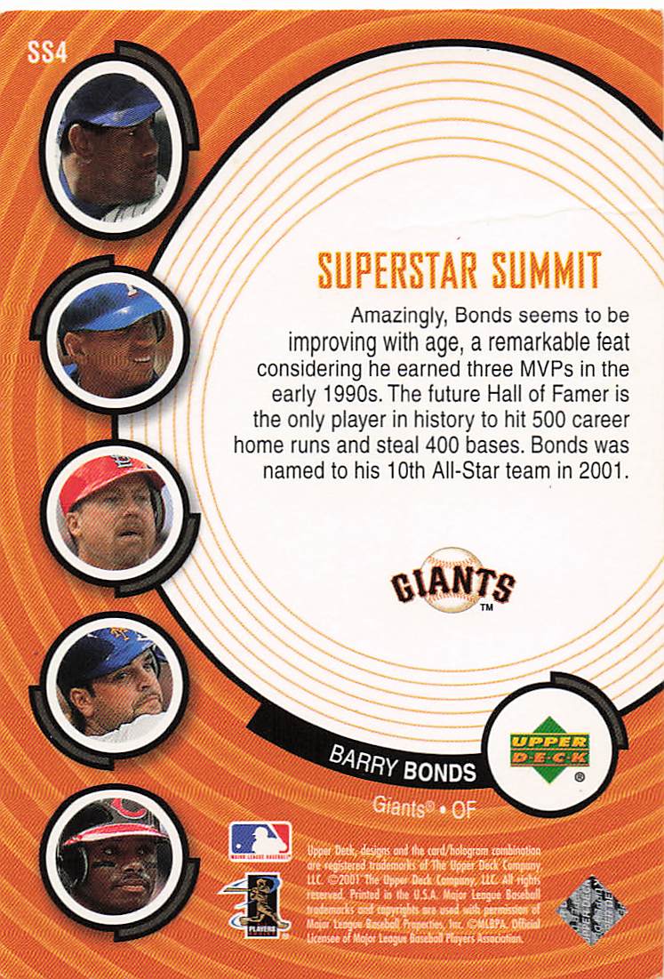 2002 Upper Deck Baseball Superstar Summit (Series 1) Barry Bonds #SS4