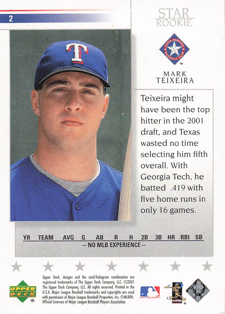 2002 Upper Deck Baseball Mark Teixeira #2