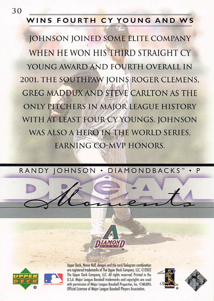 2002 Upper Deck Honor Roll Baseball Randy Johnson #30