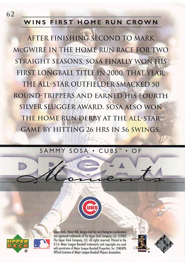 2002 Upper Deck Honor Roll Baseball Sammy Sosa #62