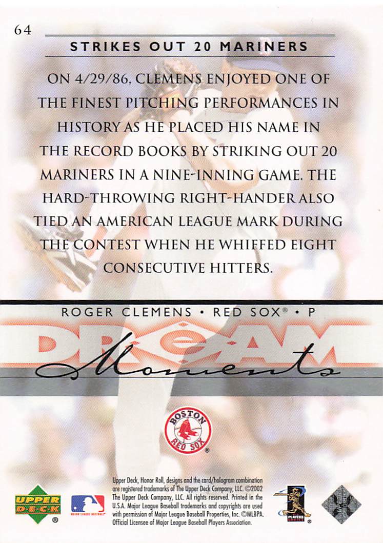 2002 Upper Deck Honor Roll Baseball Roger Clemens #64