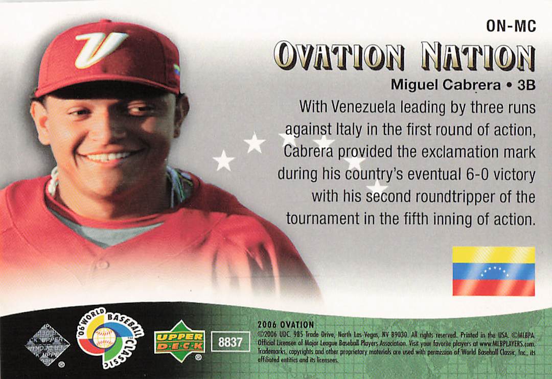2006 Upper Deck Ovation Baseball Ovation Nation Miguel Cabrera #ON-MC
