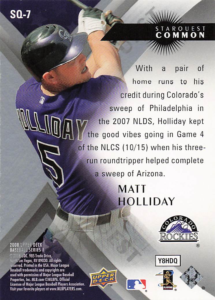 2008 Upper Deck Baseball StarQuest Common Matt Holliday #SQ-7