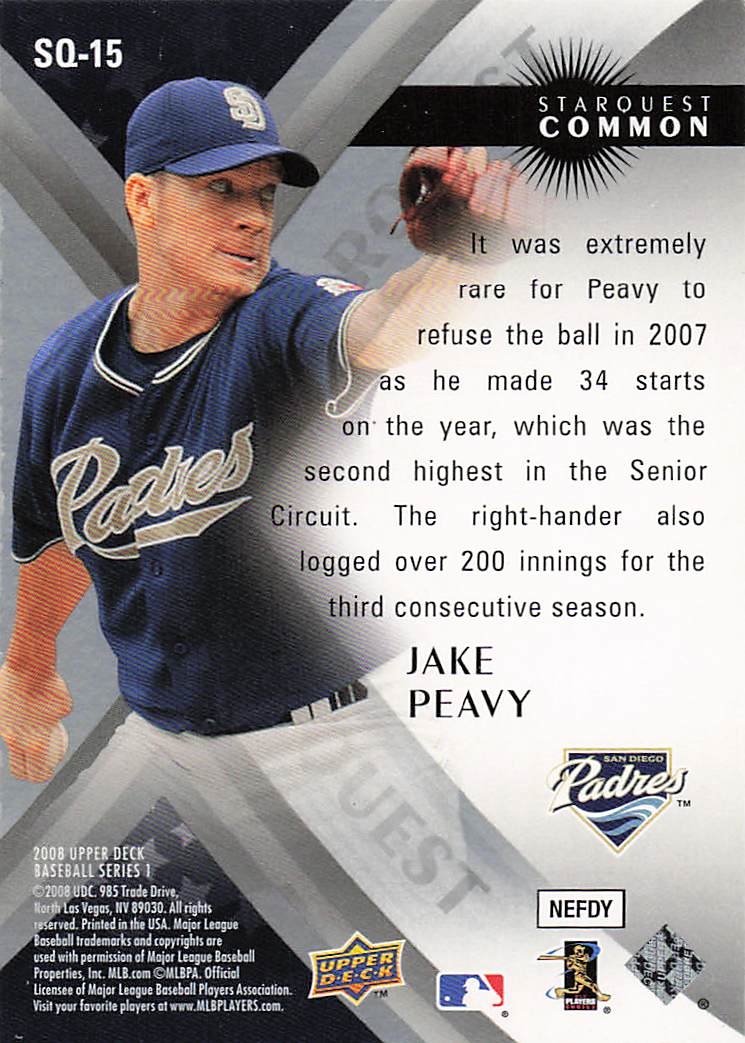 2008 Upper Deck Baseball StarQuest Common Jake Peavy #SQ-15