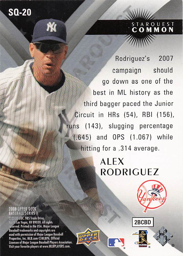2008 Upper Deck Baseball StarQuest Common Alex Rodriguez #SQ-20