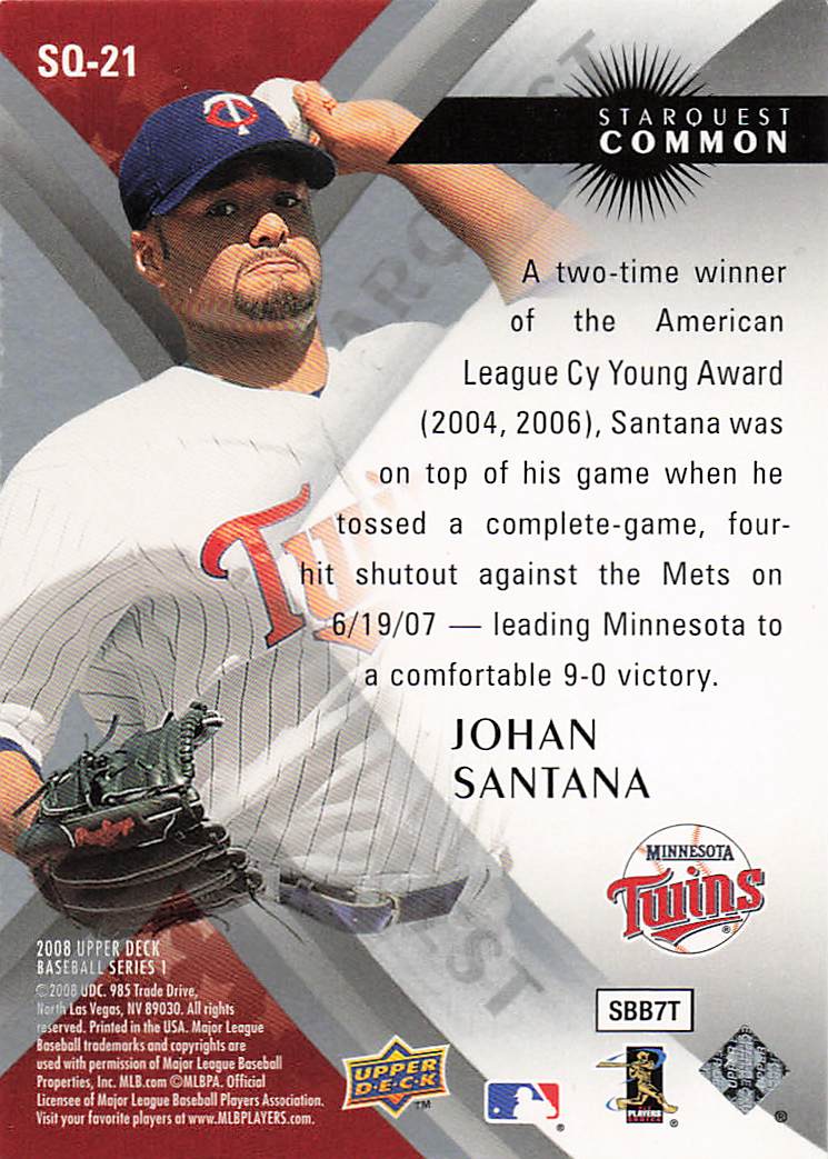 2008 Upper Deck Baseball StarQuest Common Johan Santana #SQ-21