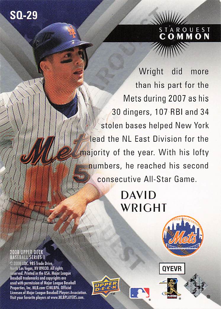 2008 Upper Deck Baseball StarQuest Common David Wright #SQ-29