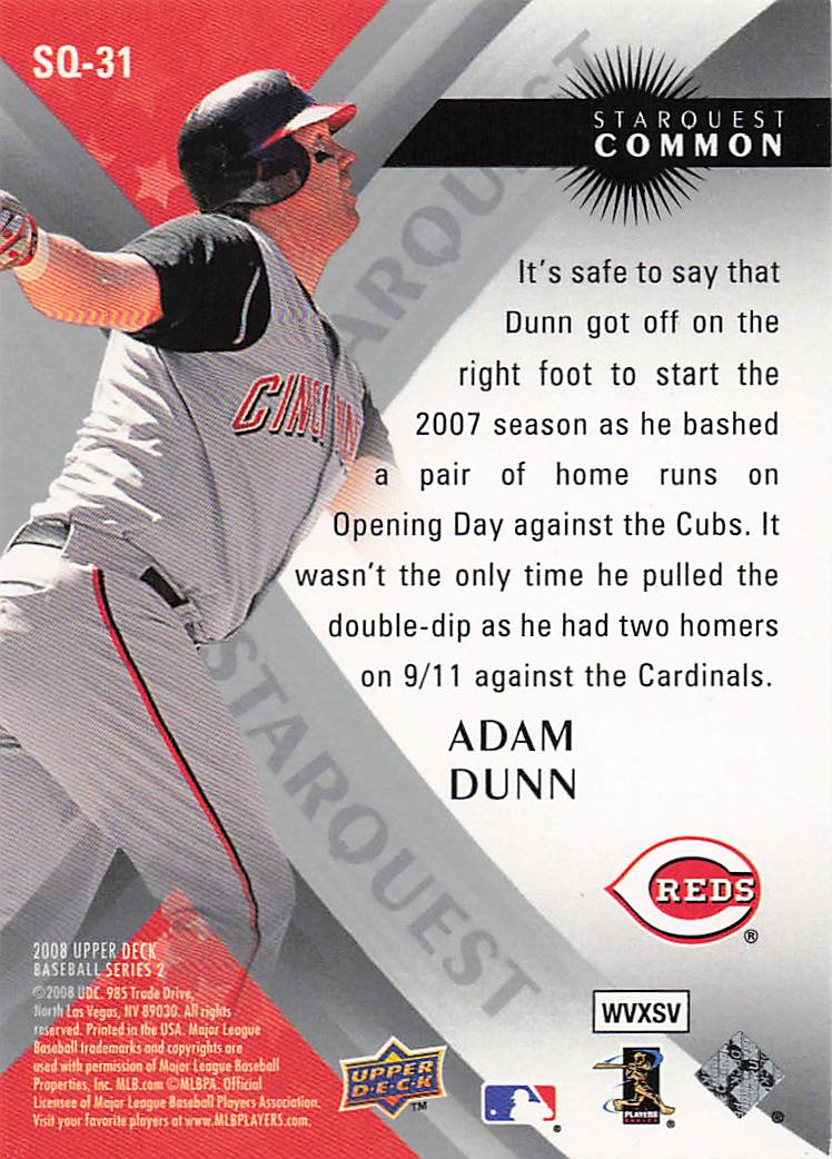 2008 Upper Deck Baseball StarQuest Common Adam Dunn #SQ-31