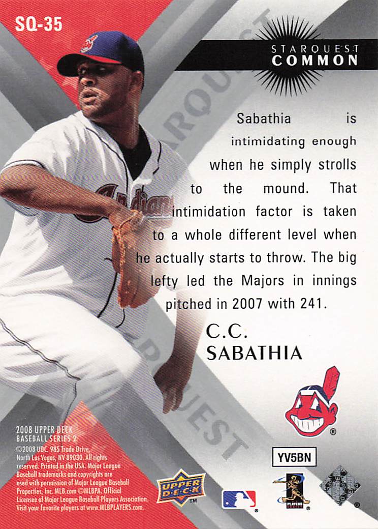 2008 Upper Deck Baseball StarQuest Common CC Sabathia #SQ-35