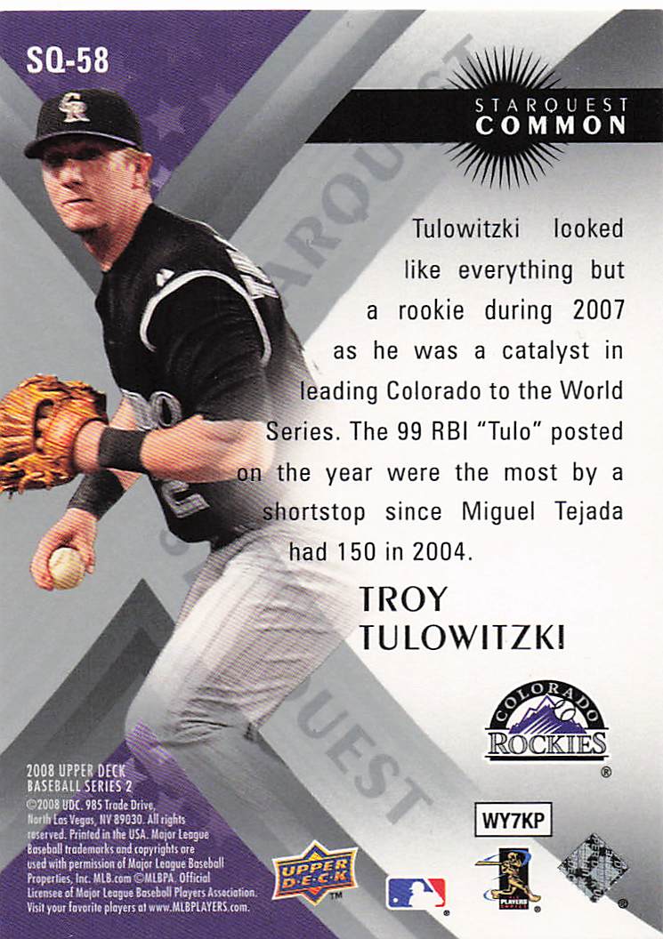 2008 Upper Deck Baseball StarQuest Common Troy Tulowitzki #SQ-58