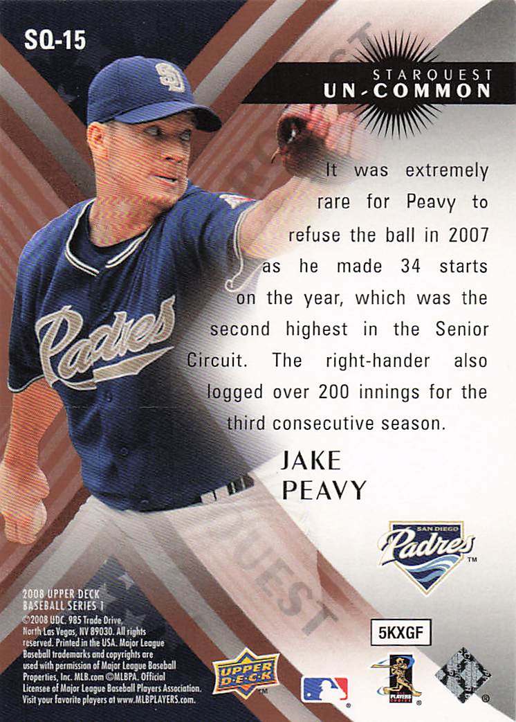 2008 Upper Deck Baseball StarQuest Uncommon Jake Peavy #SQ-15