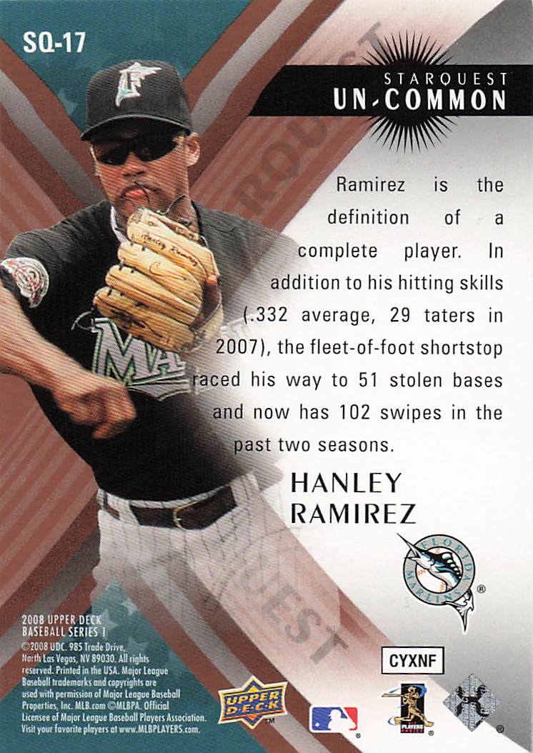 2008 Upper Deck Baseball StarQuest Uncommon Hanley Ramirez #SQ-17