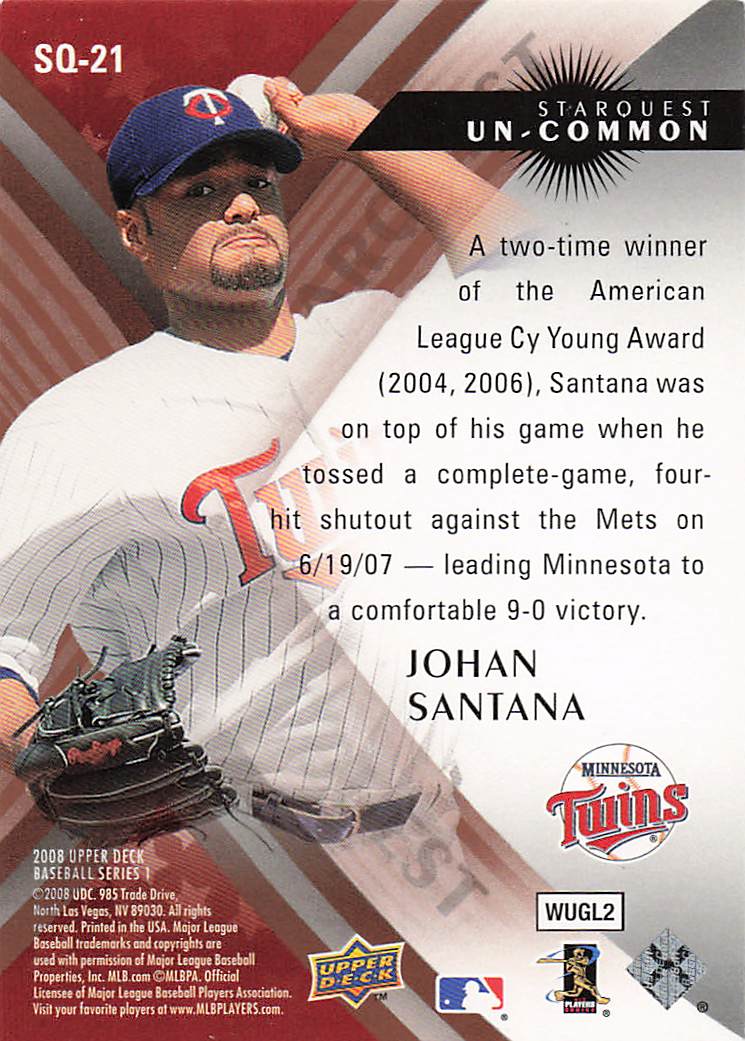 2008 Upper Deck Baseball StarQuest Uncommon Johan Santana #SQ-21