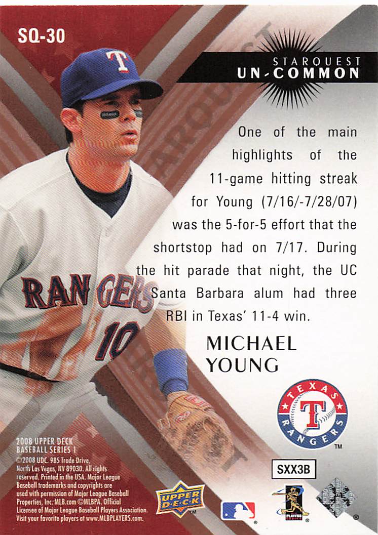 2008 Upper Deck Baseball StarQuest Uncommon Michael Young #SQ-30