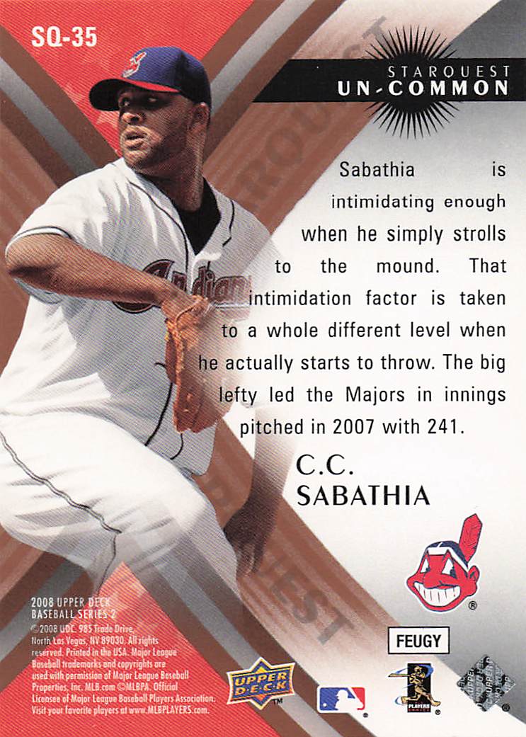 2008 Upper Deck Baseball StarQuest Uncommon CC Sabathia #SQ-35