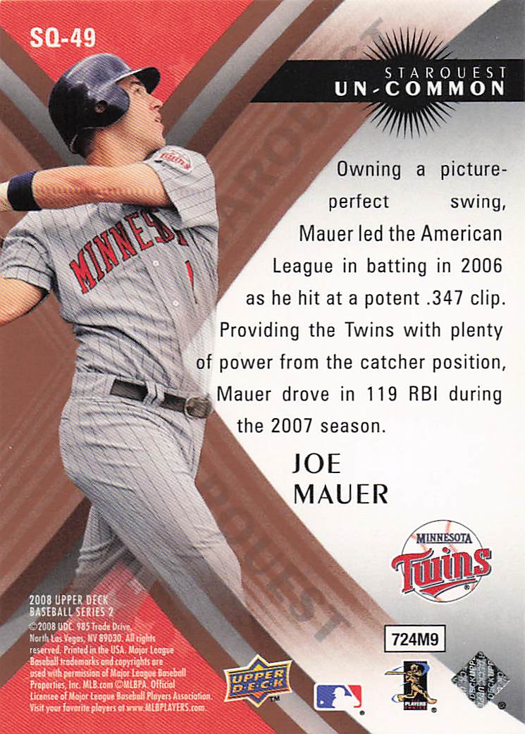 2008 Upper Deck Baseball StarQuest Uncommon Joe Mauer #SQ-49