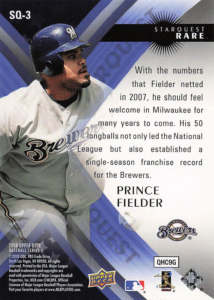 2008 Upper Deck Baseball StarQuest Rare Prince Fielder #SQ-3
