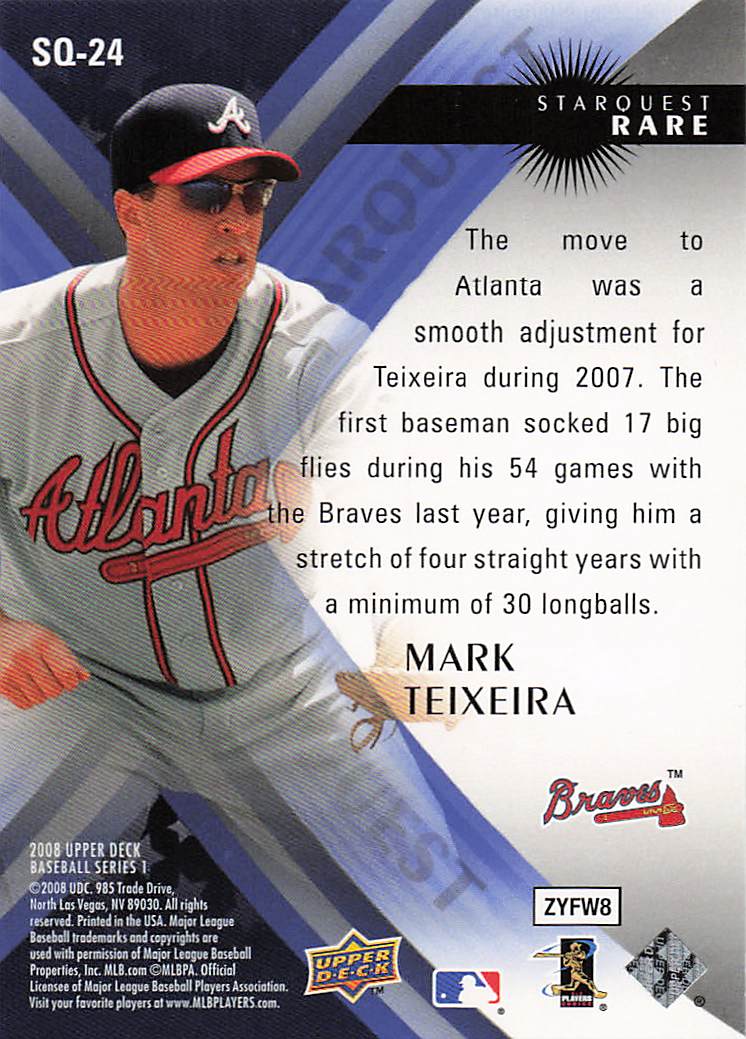 2008 Upper Deck Baseball StarQuest Rare Mark Teixeira #SQ-24