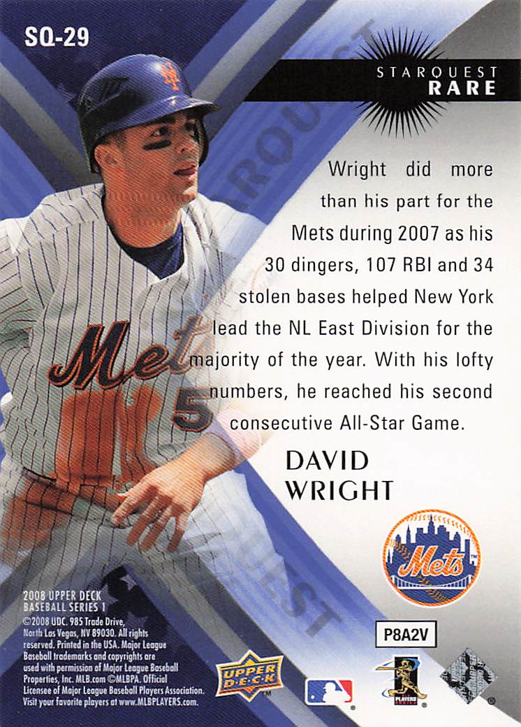 2008 Upper Deck Baseball StarQuest Rare David Wright #SQ-29