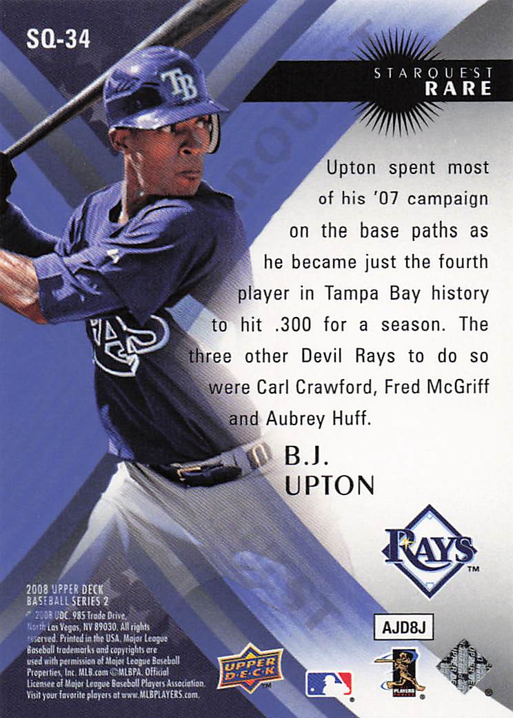 2008 Upper Deck Baseball StarQuest Rare B.J. Upton #SQ-34