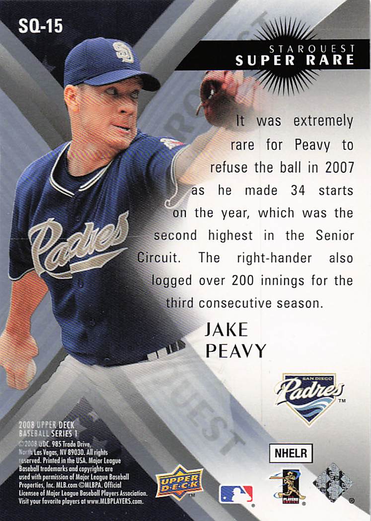 2008 Upper Deck Baseball StarQuest Super Rare Jake Peavy #SQ-15