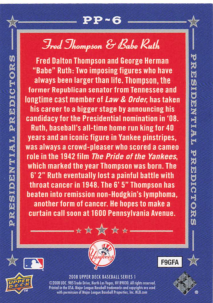 2008 Upper Deck Baseball Presidential Predictors Fred Thompson #PP-6