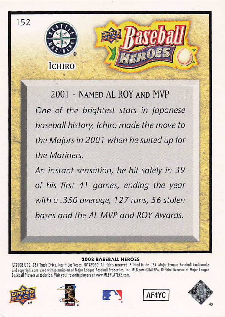 2008 Upper Deck Baseball Heroes Baseball Ichiro #152