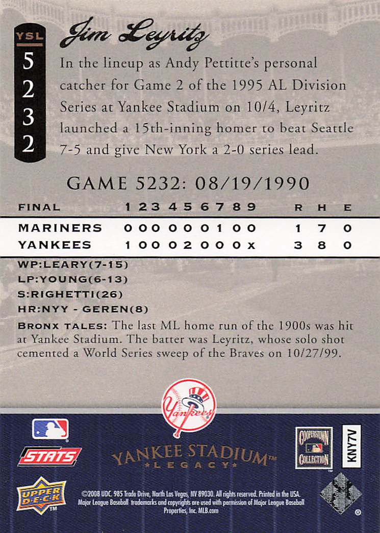 2008 Upper Deck Yankee Stadium Legacy Baseball Jim Leyritz #5230