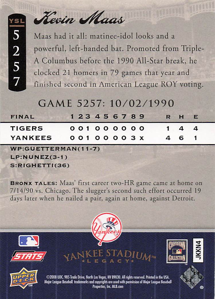 2008 Upper Deck Yankee Stadium Legacy Baseball Kevin Maas #5268