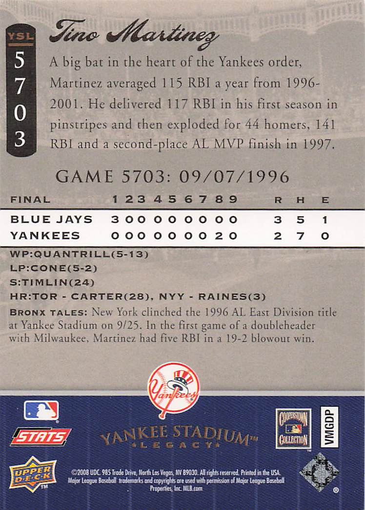 2008 Upper Deck Yankee Stadium Legacy Baseball Tino Martinez #5718