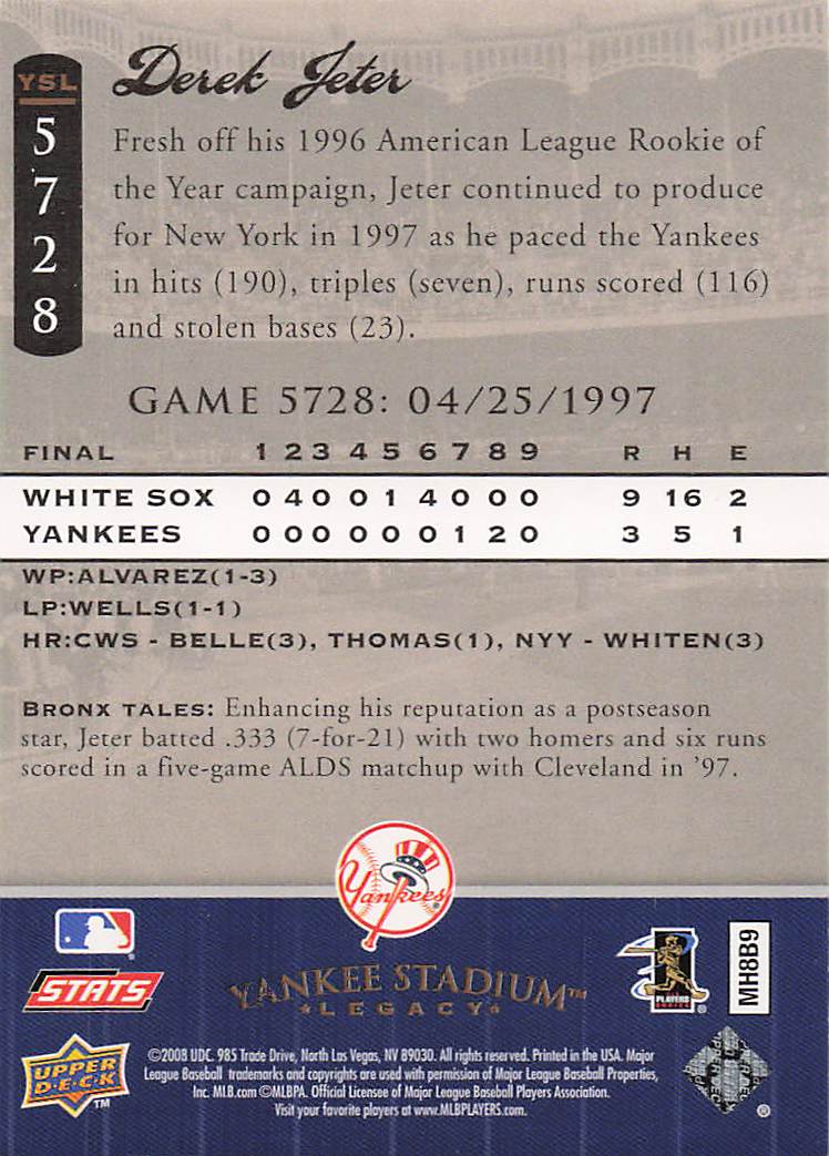 2008 Upper Deck Yankee Stadium Legacy Baseball Derek Jeter #5737