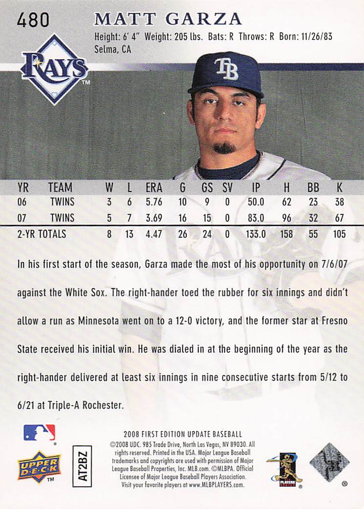 2008 Upper Deck Baseball Matt Garza #668