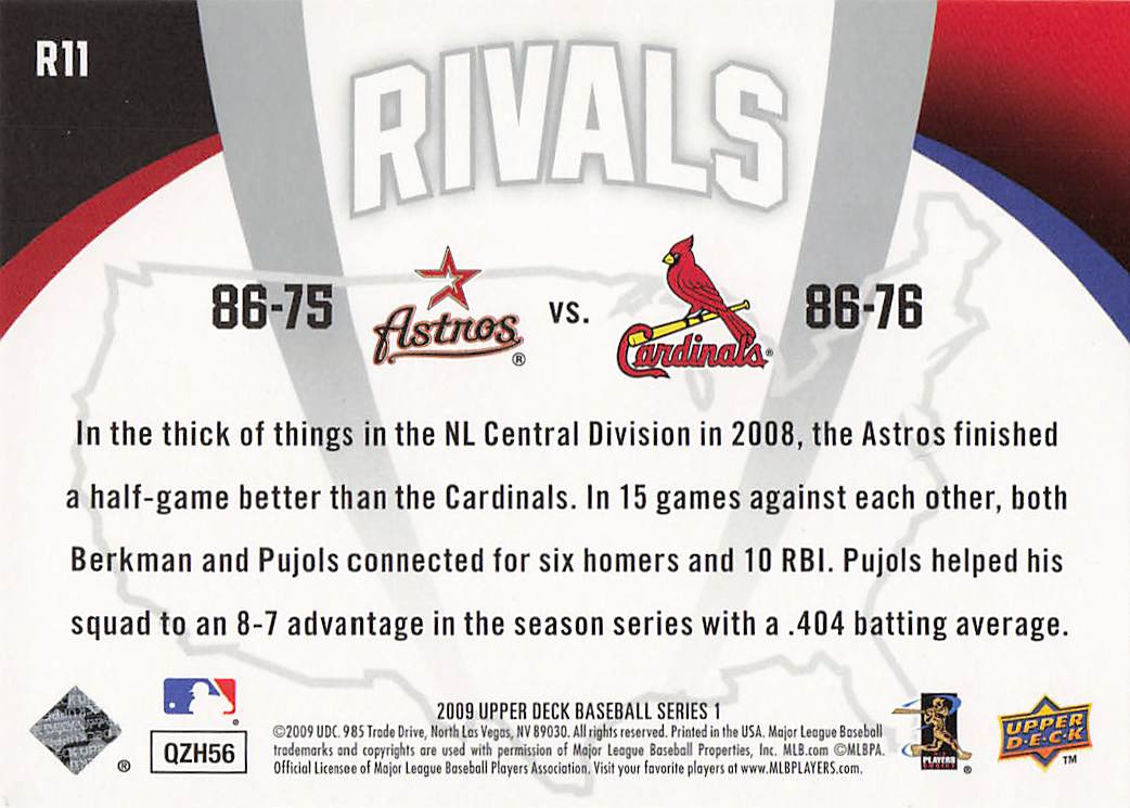 2009 Upper Deck Baseball Rivals Lance Berkman / Albert Pujols #R11