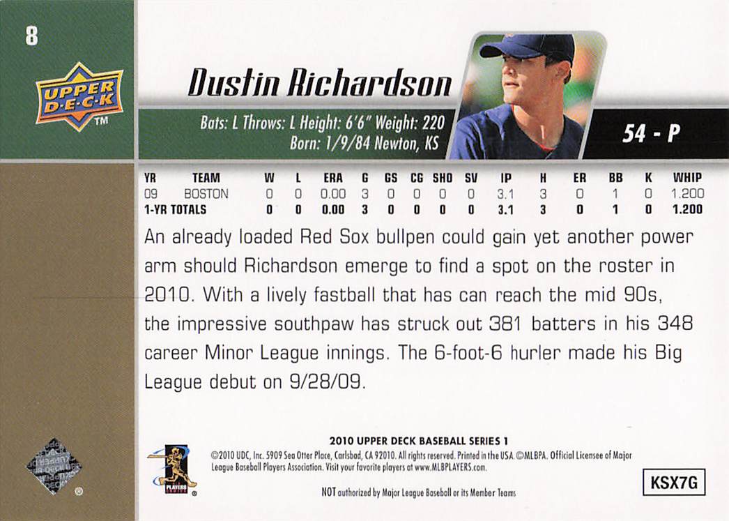 2010 Upper Deck Baseball Dustin Richardson #8 Rookie