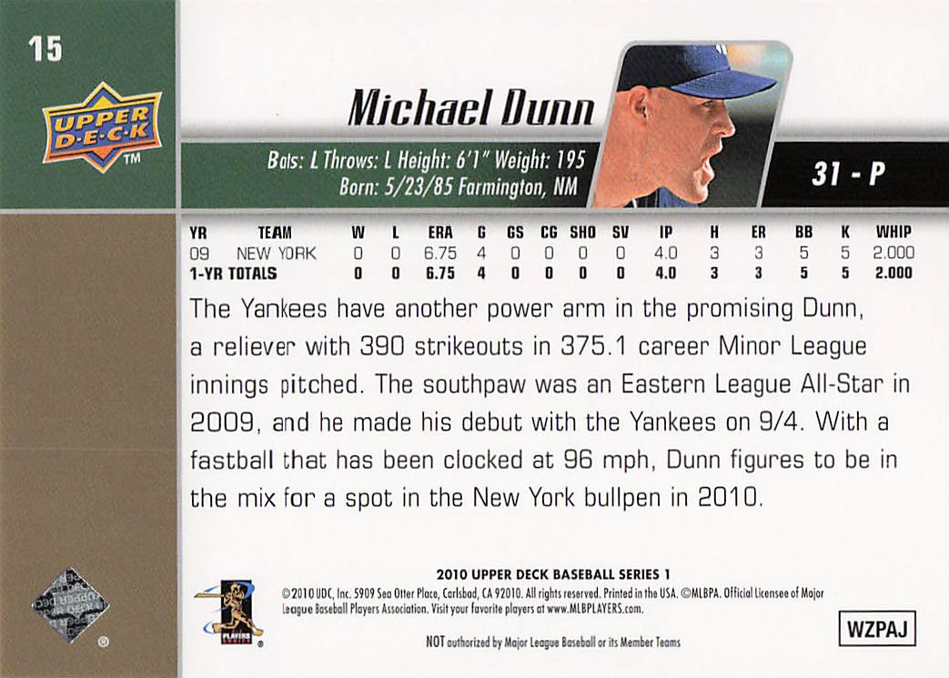 2010 Upper Deck Baseball Michael Dunn #15 Rookie