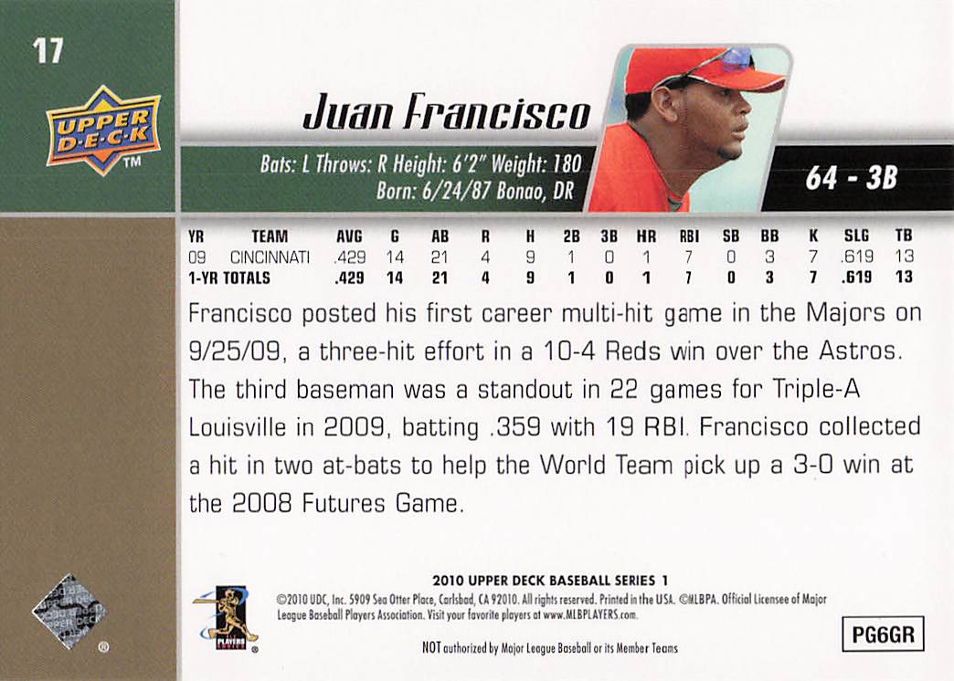 2010 Upper Deck Baseball Juan Francisco #17 Rookie