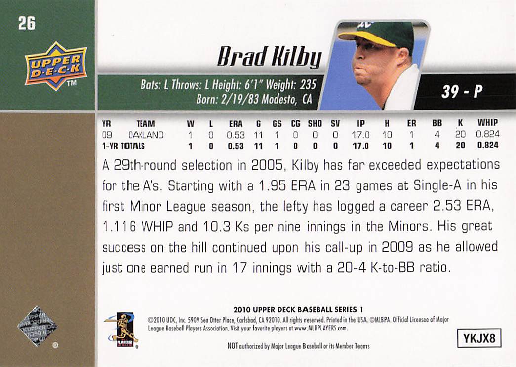 2010 Upper Deck Baseball Brad Kilby #26 Rookie