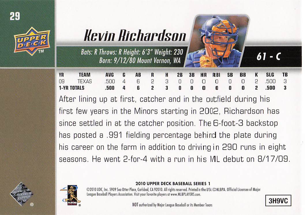 2010 Upper Deck Baseball Kevin Richardson #29