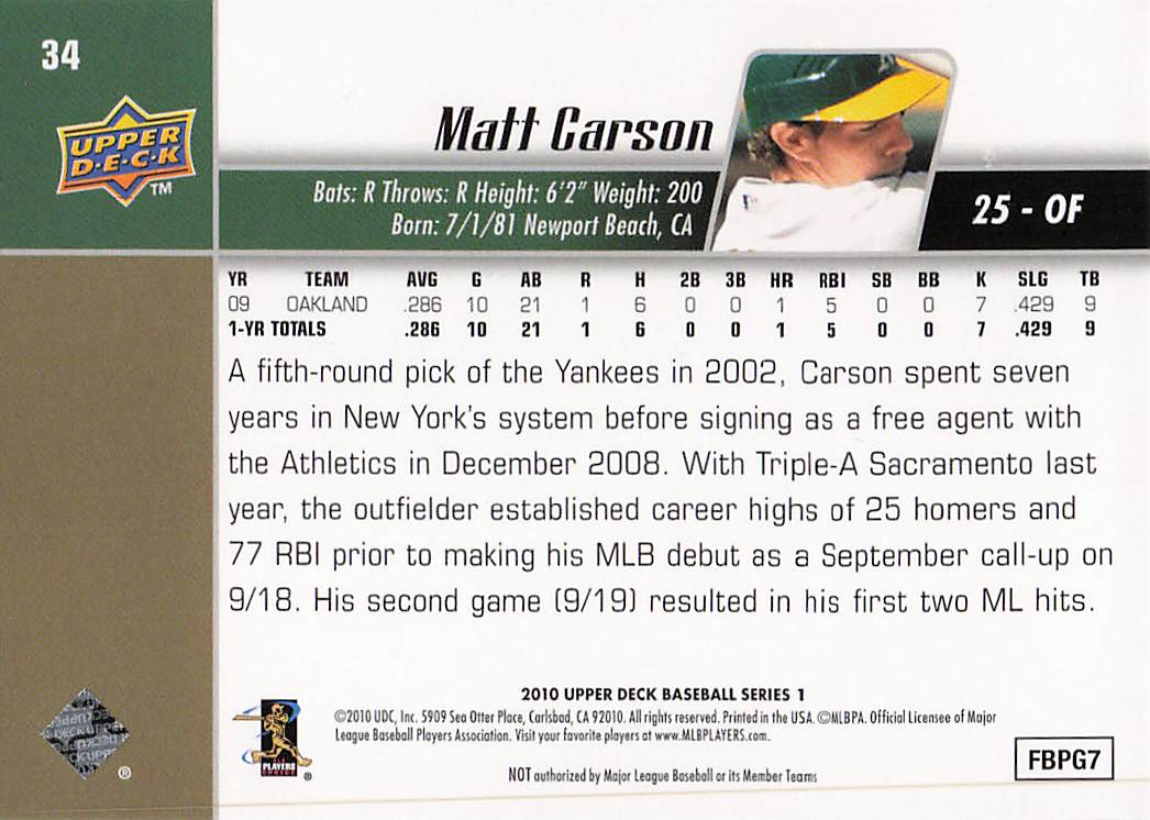 2010 Upper Deck Baseball Matt Carson #34 Rookie