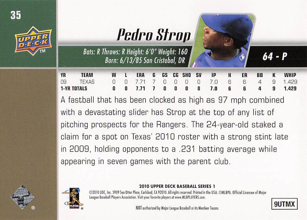 2010 Upper Deck Baseball Pedro Strop #35 Rookie