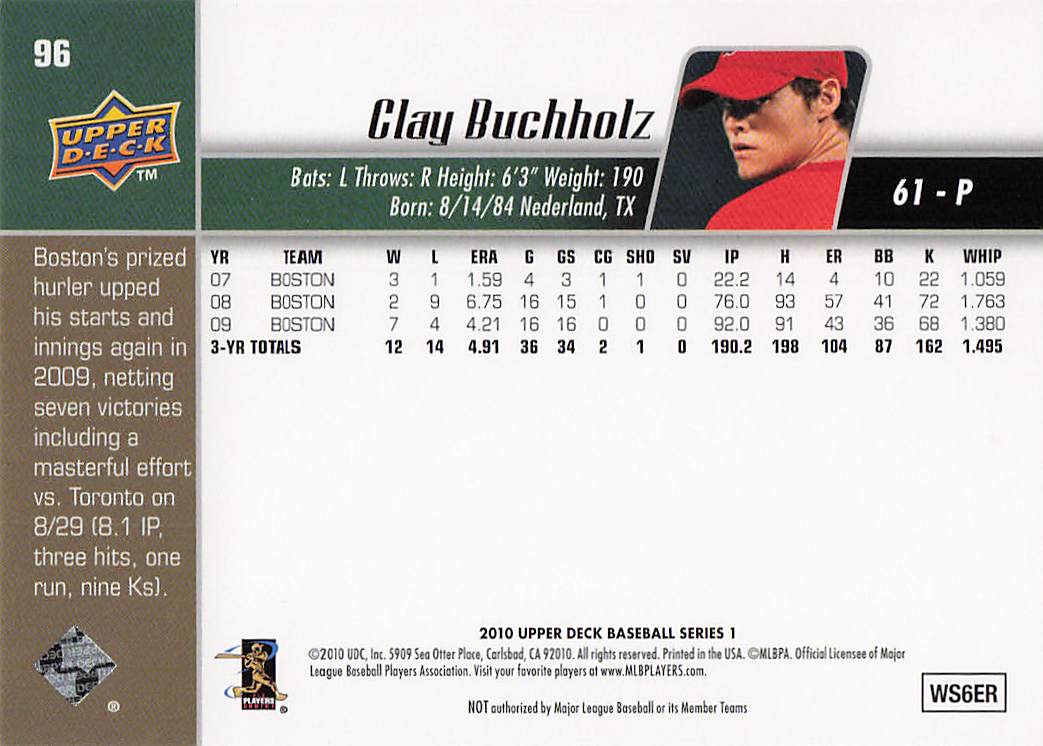 2010 Upper Deck Baseball Clay Buchholz #96