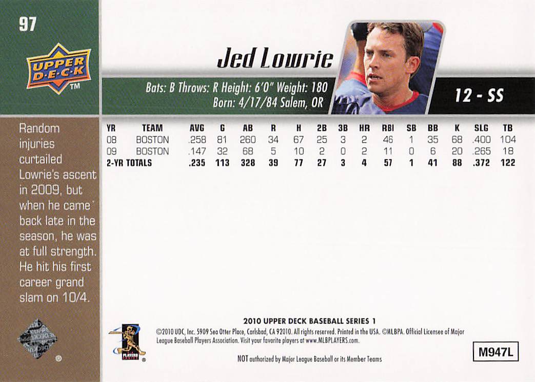 2010 Upper Deck Baseball Jed Lowrie #97
