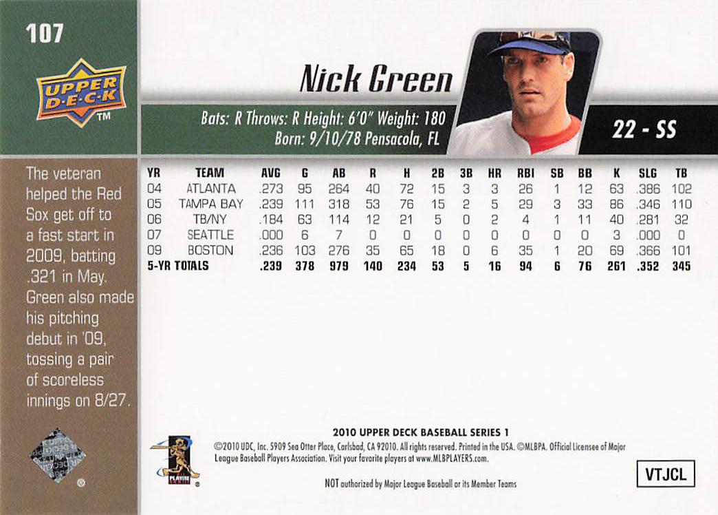 2010 Upper Deck Baseball Nick Green #107