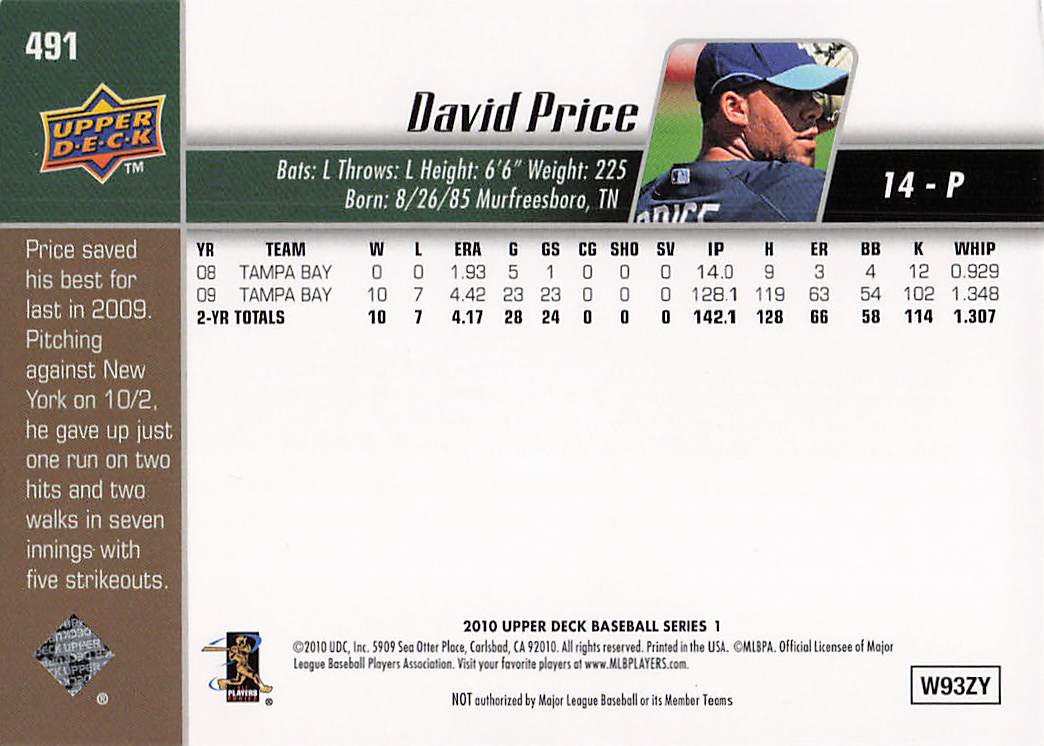 2010 Upper Deck Baseball David Price #491