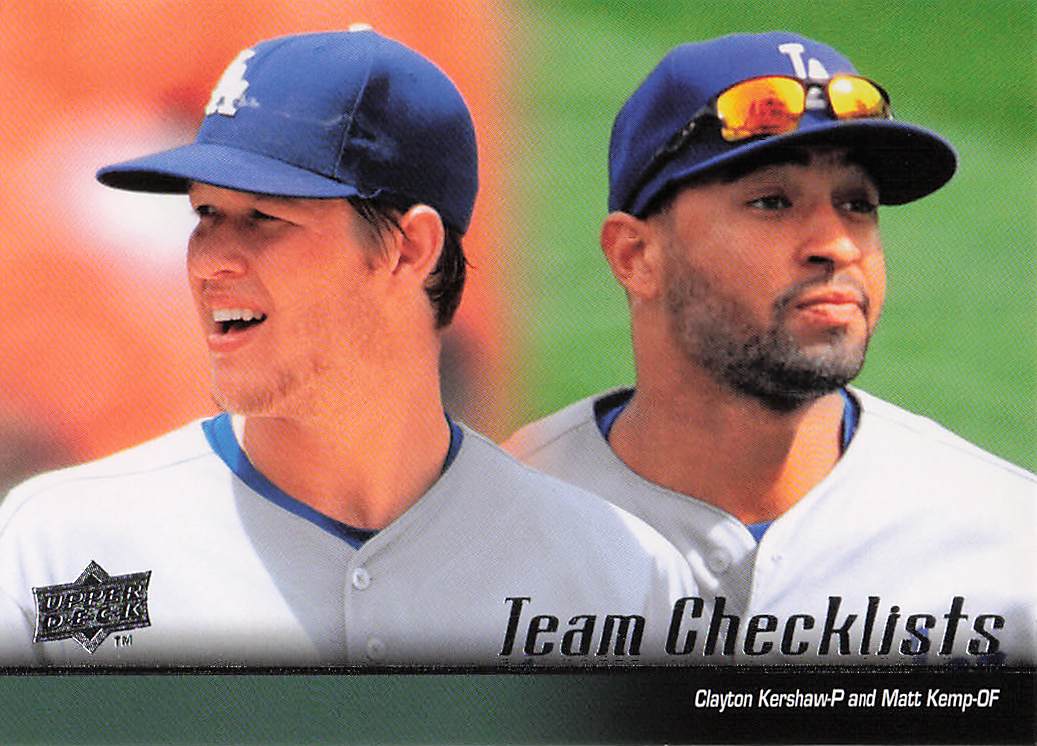 2010 Upper Deck Baseball Dodgers Checklist (Clayton Kershaw / Matt Kemp) CL #585