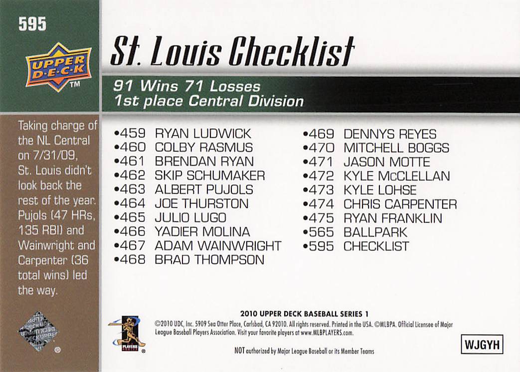 2010 Upper Deck Cardinals (Albert Pujols / Adam Wainwright) CL, SN99 #595