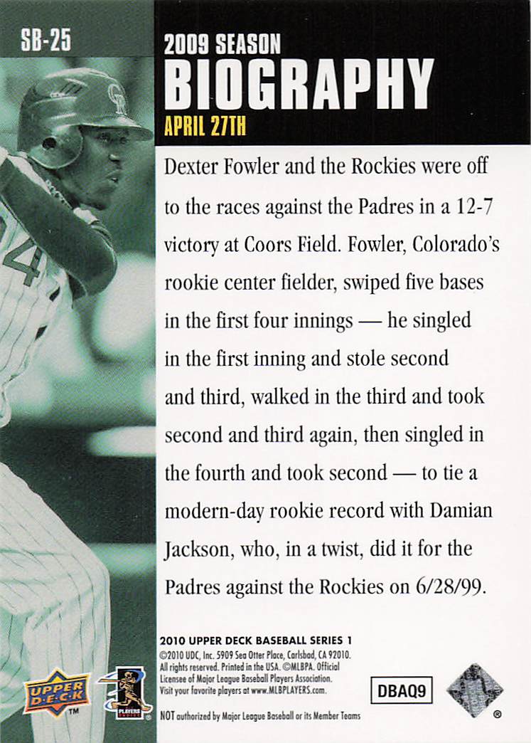 2010 Upper Deck Baseball Season Biography Dexter Fowler #SB-25