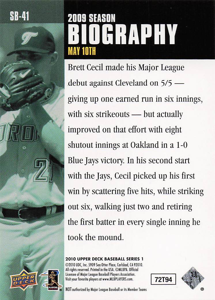 2010 Upper Deck Baseball Season Biography Brett Cecil #SB-41